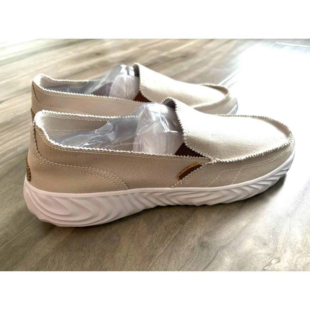 Men Beige Canvas Moc Toe Leather Patch Slip On Comfortable‎ Shoes Size 11